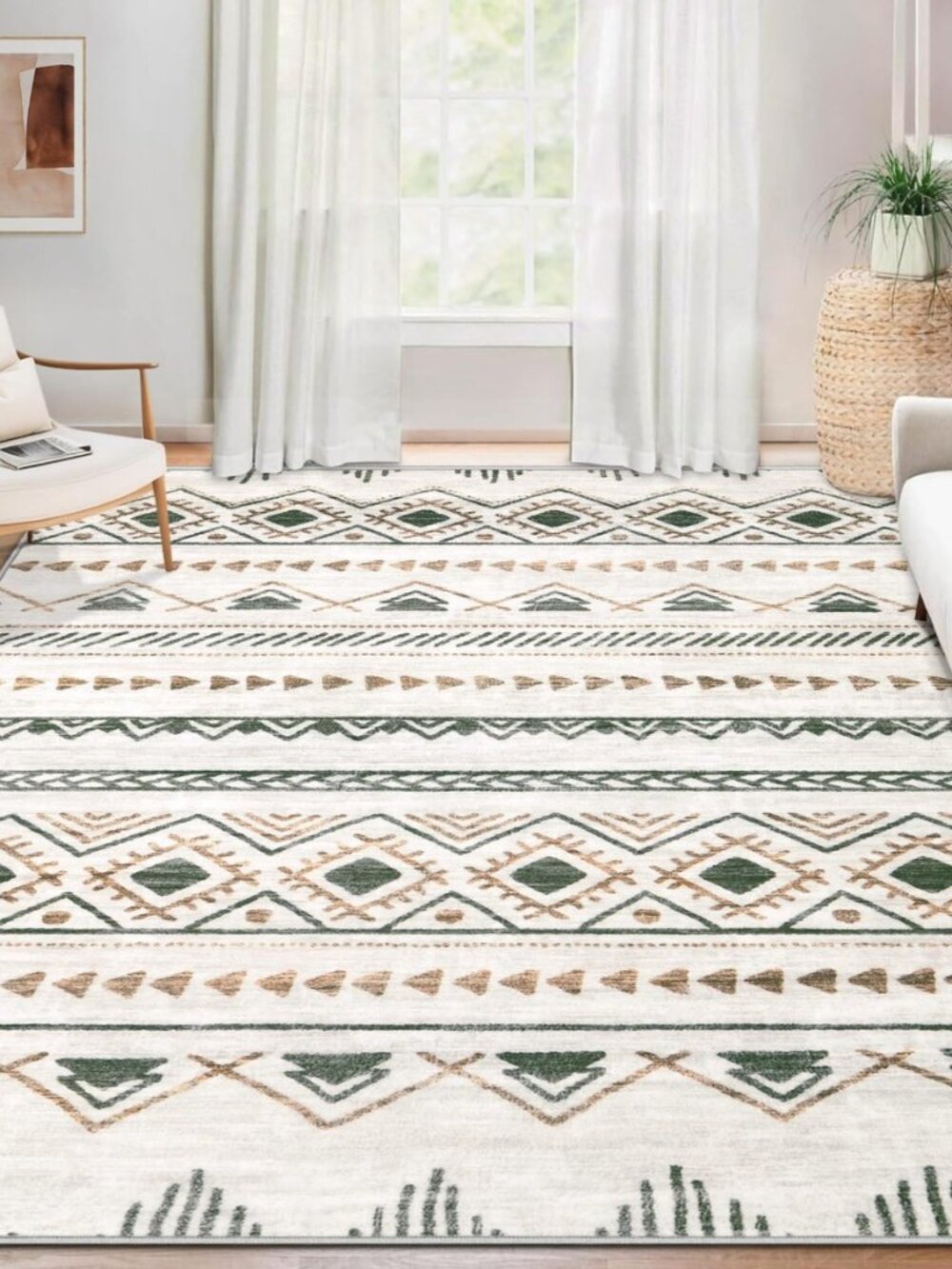 Area Rug Living Room Rugs 8x10 - Large Soft Boho Geometric Rug, Non-Slip - Picture 8 of 8